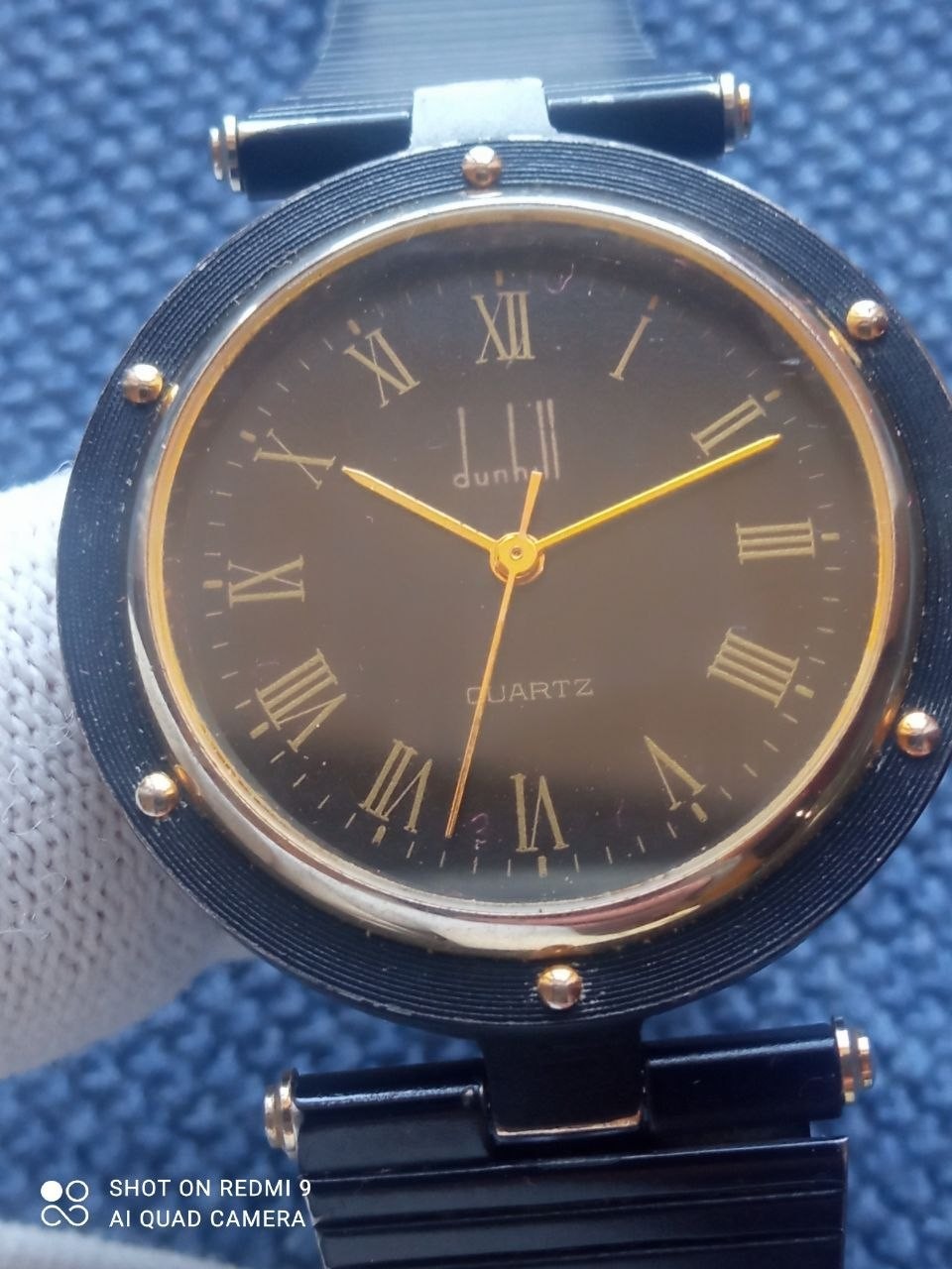 Rare Vintage Dunhill Watch Quartz Two Tone Gold & Black Dial Unisex 32 cm