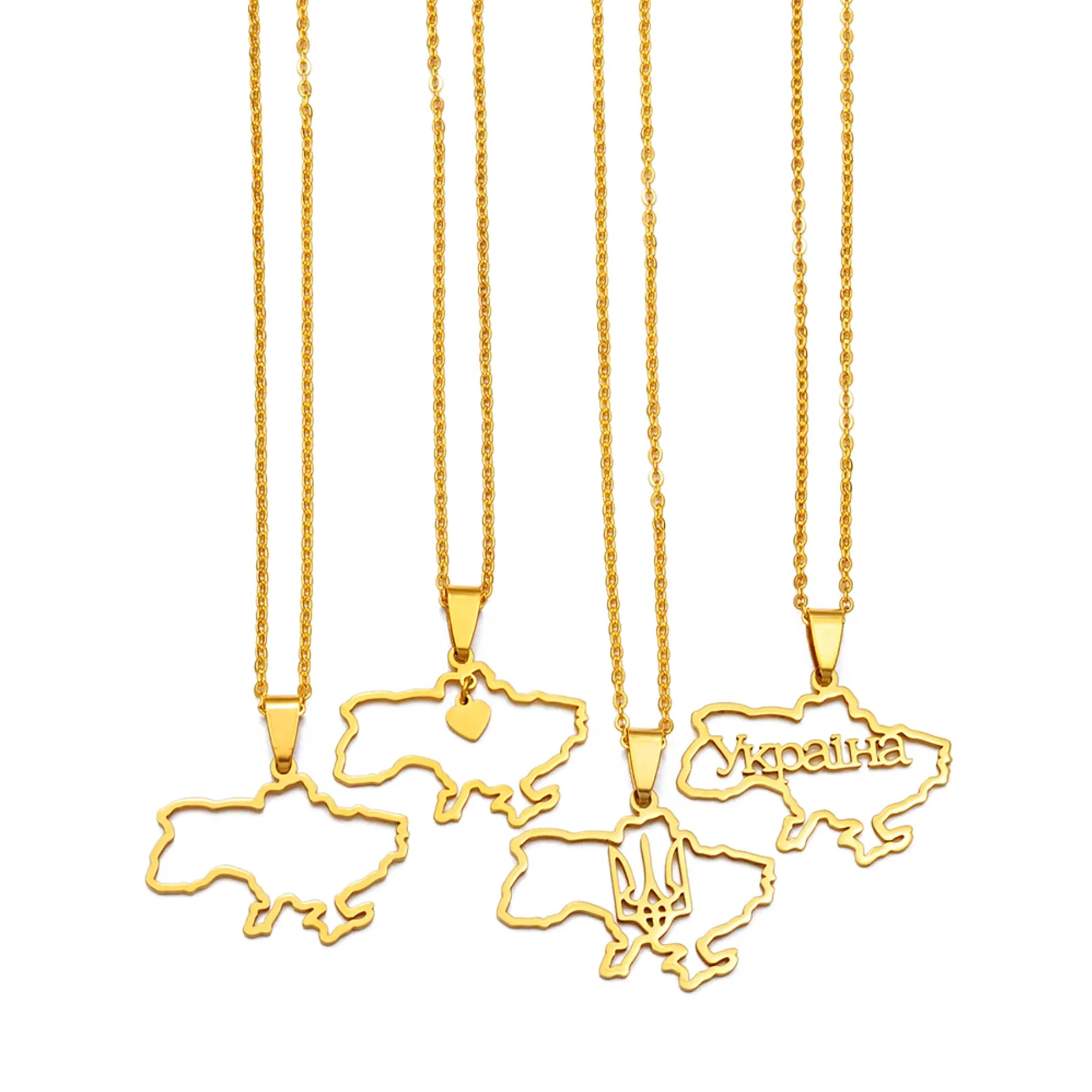 Ukraine Map Outline Pendant Necklace
