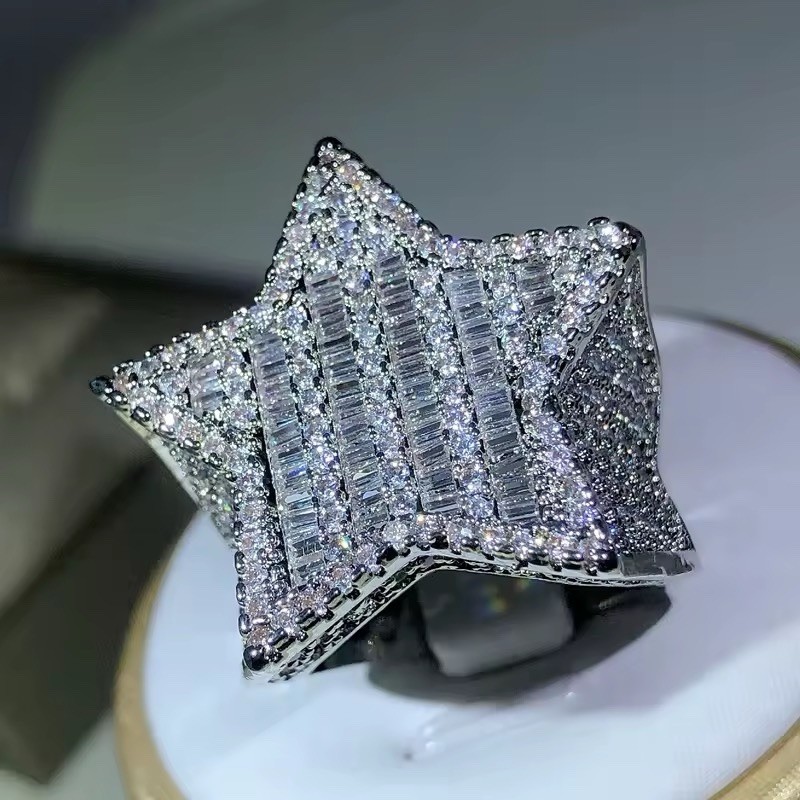 Iced Out 925 Sterling Silver Star Hip Hop Ring For Men