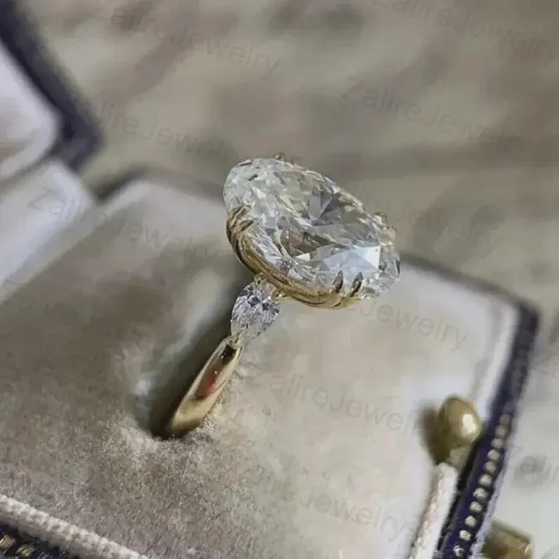 3 Ct Oval F/VS1 Lab Grown Diamond Women Engagement Gift Ring 14K Yellow Gold