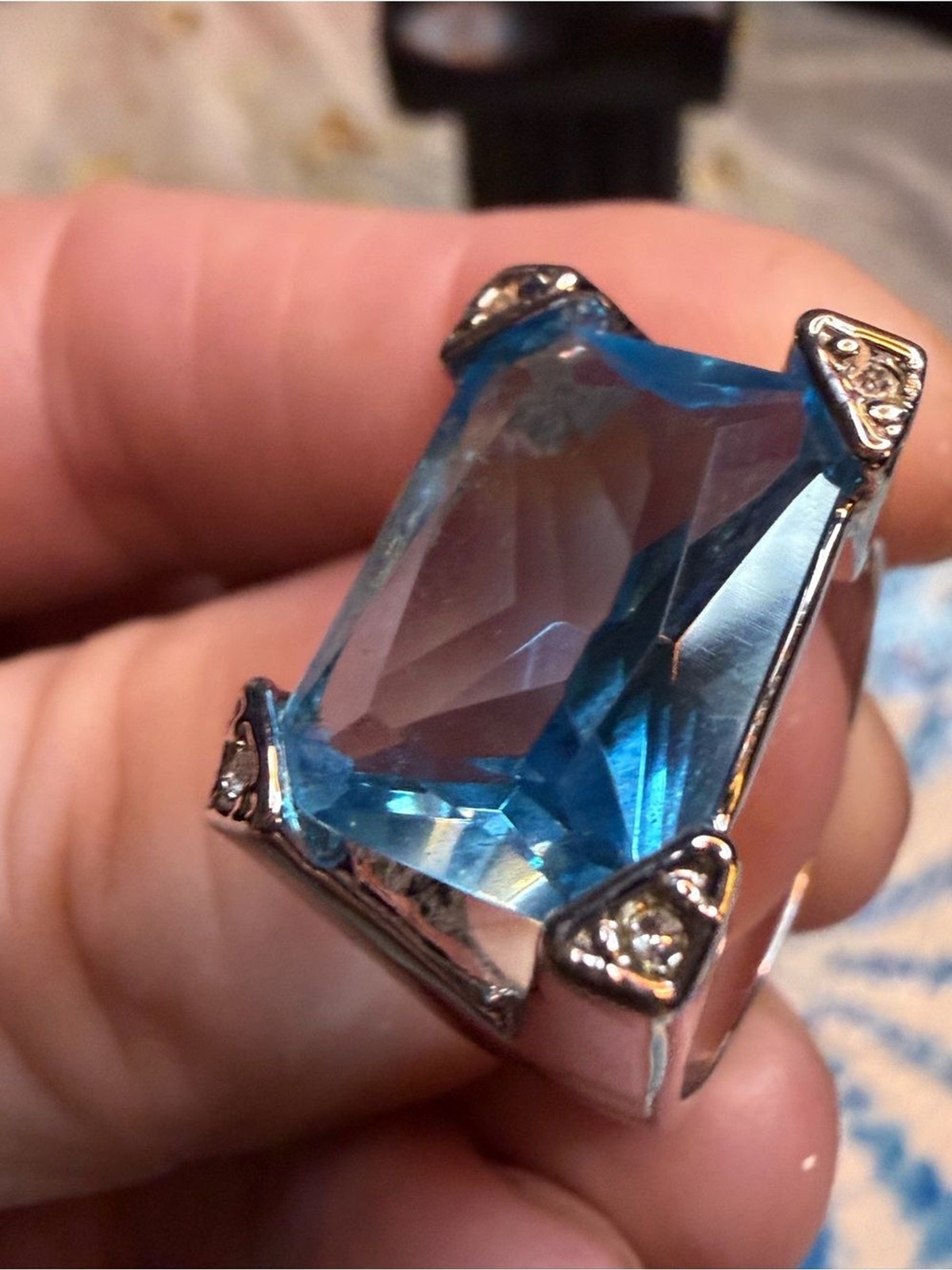 Bright Blue Crystal Cocktail Ring in Silver-Tone Setting