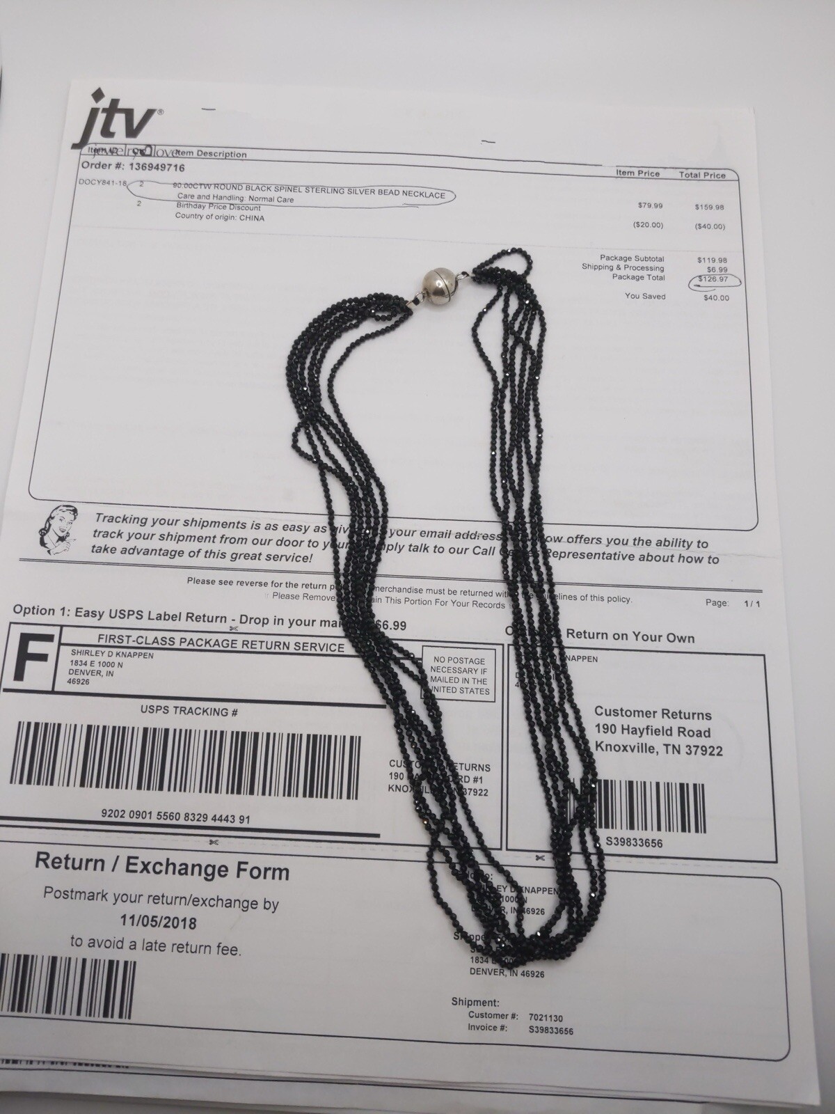 Sterling Silver Black Spinel Faceted Bead Six Strand 18″ Necklace Sparkly Fun