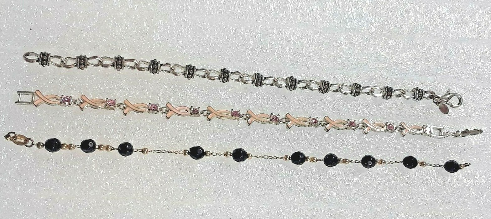 vintage bracelets. Premier Designs, Avon Cancer awareness, Milanus 7 1/2″ long
