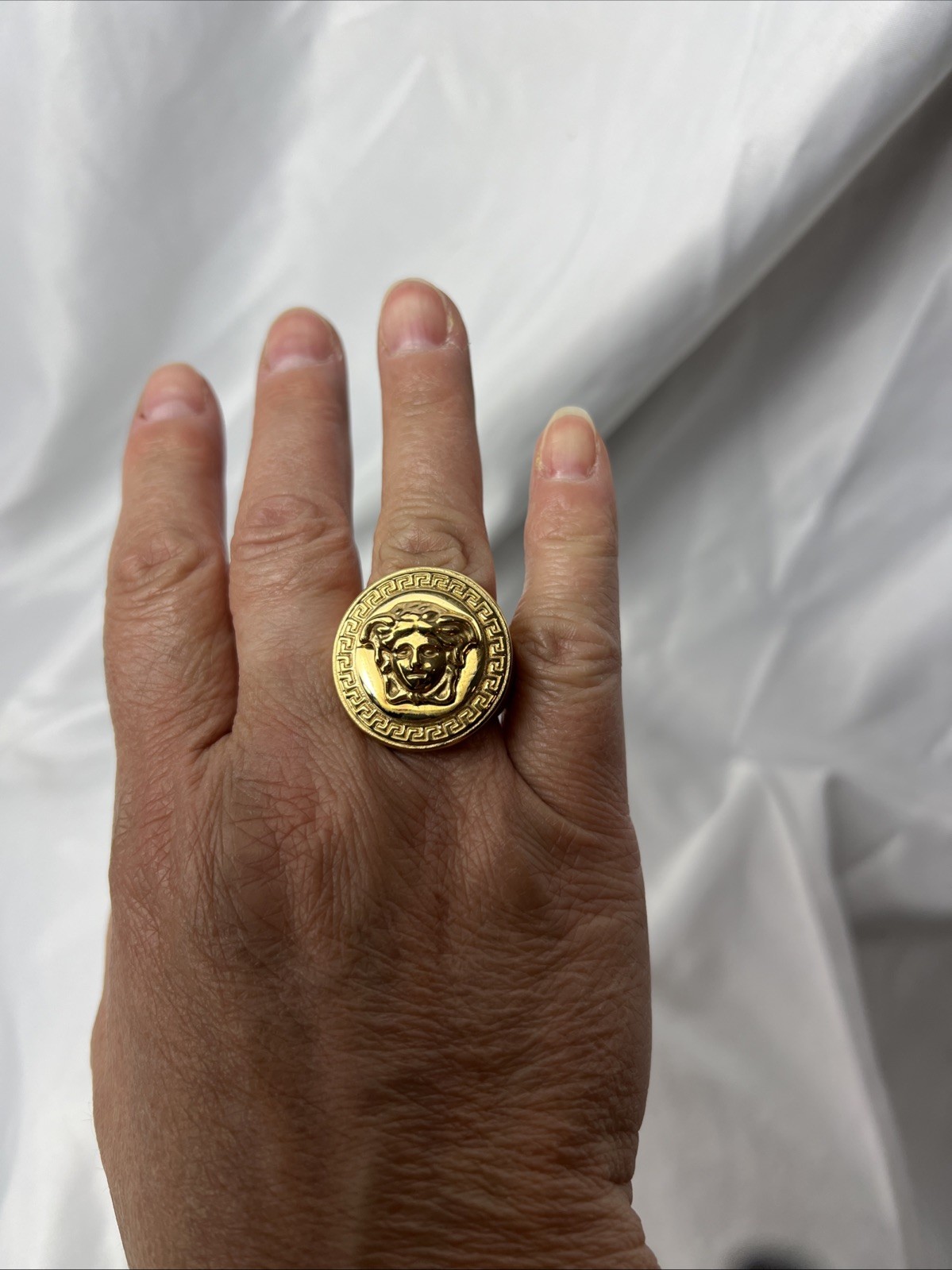 Gold Greek Key With Signet Medusa Head Ring -Stainless Steel-9