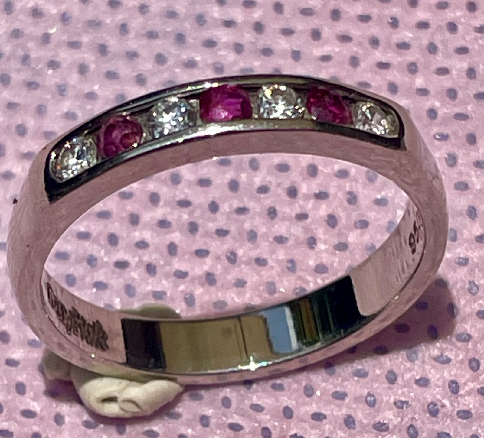 Beautiful PALLADIUM Ring with Rubies and Diamonds, Size 7, Very Rare Find & NEW!