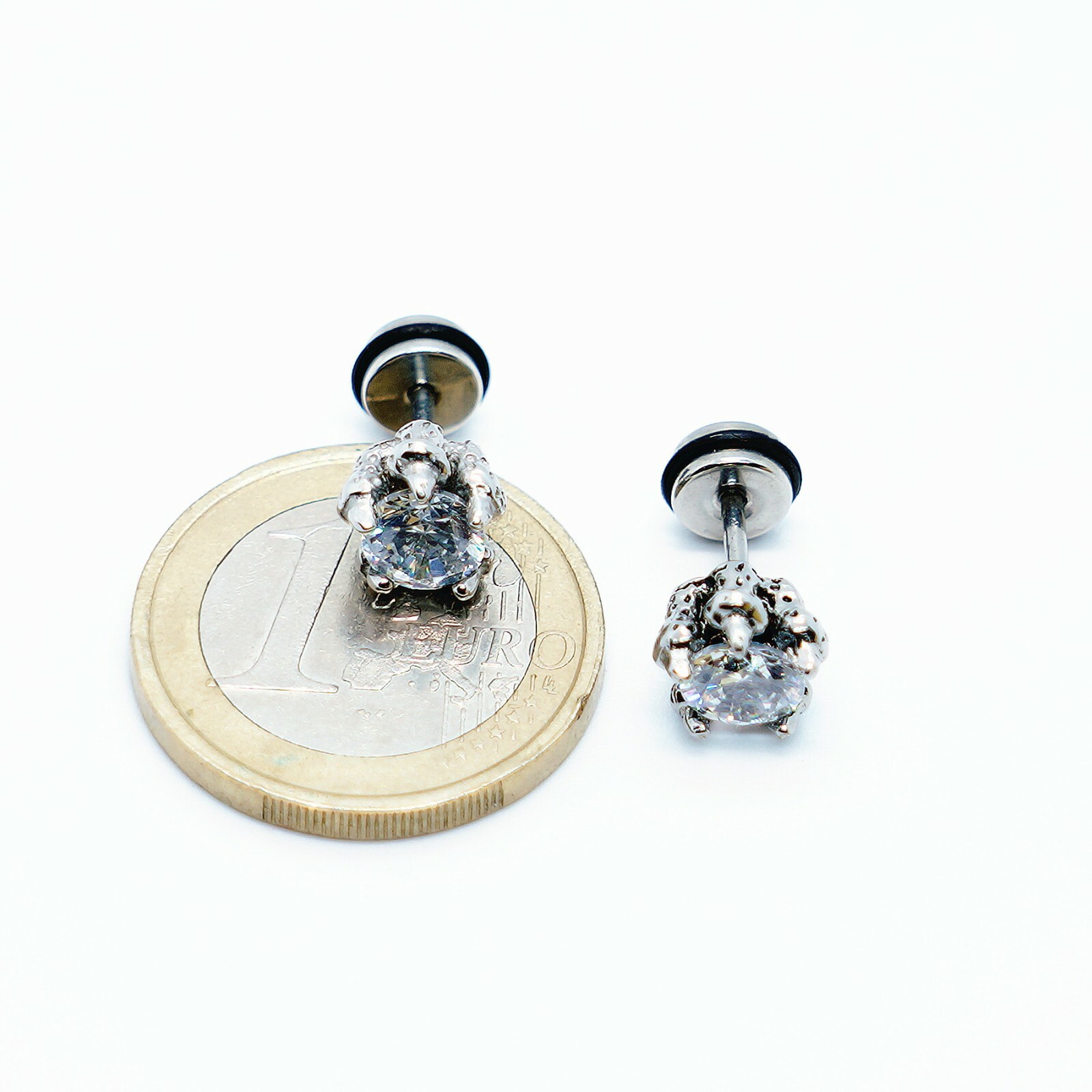 2pcs Stainless Steel Silver CZ Eagle Claw Men/Women Earrings Ear Screw Stud