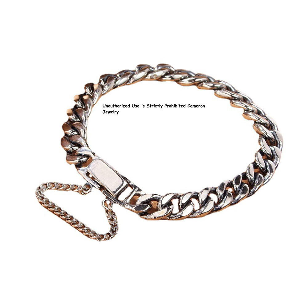 Pure S925 Sterling Silver Chain 8mm Curb Extend Link Bracelet 6.7-8.3inch