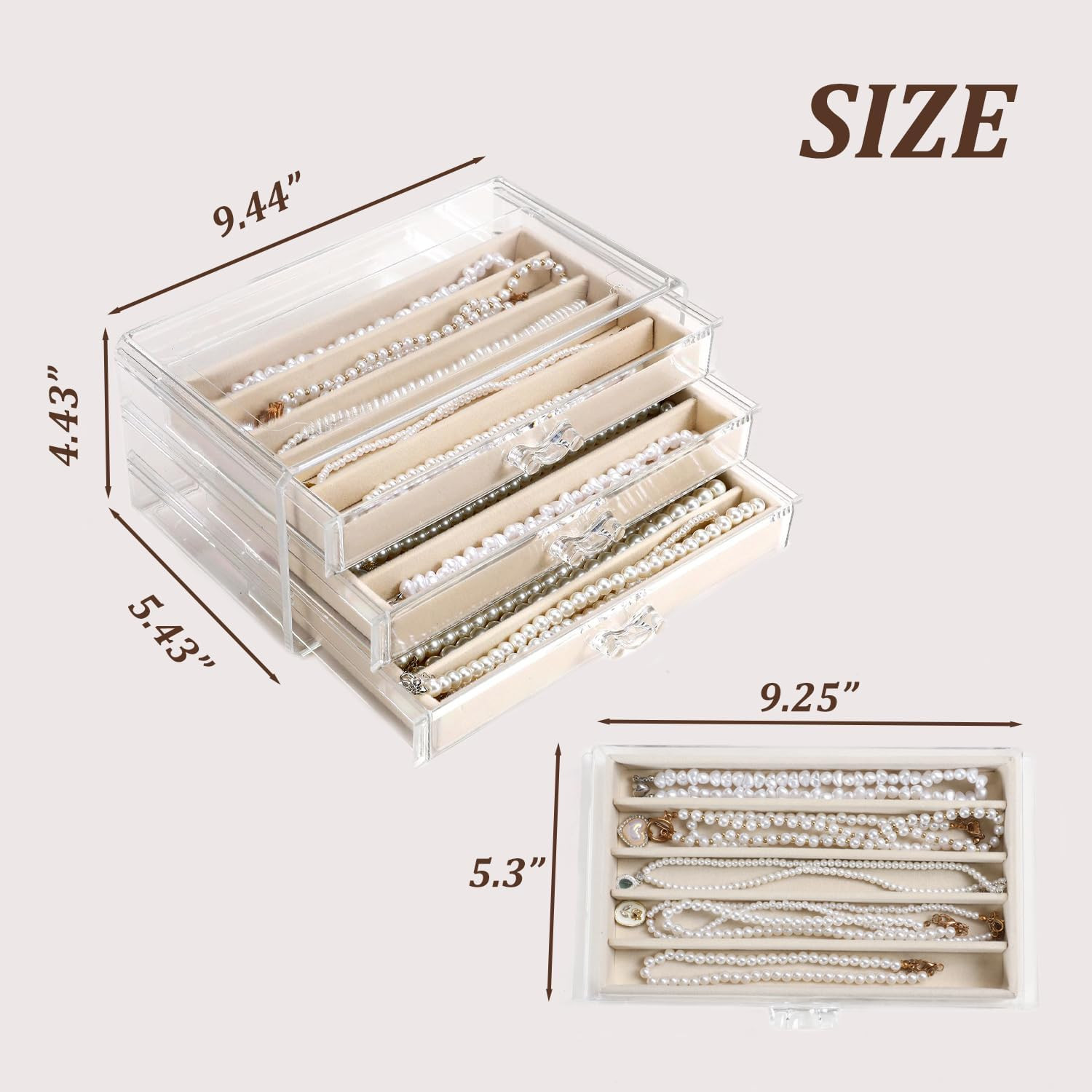 Necklace Organizer Box with Clear Lid, Dustproof Velvet Jewelry Holder Storage D