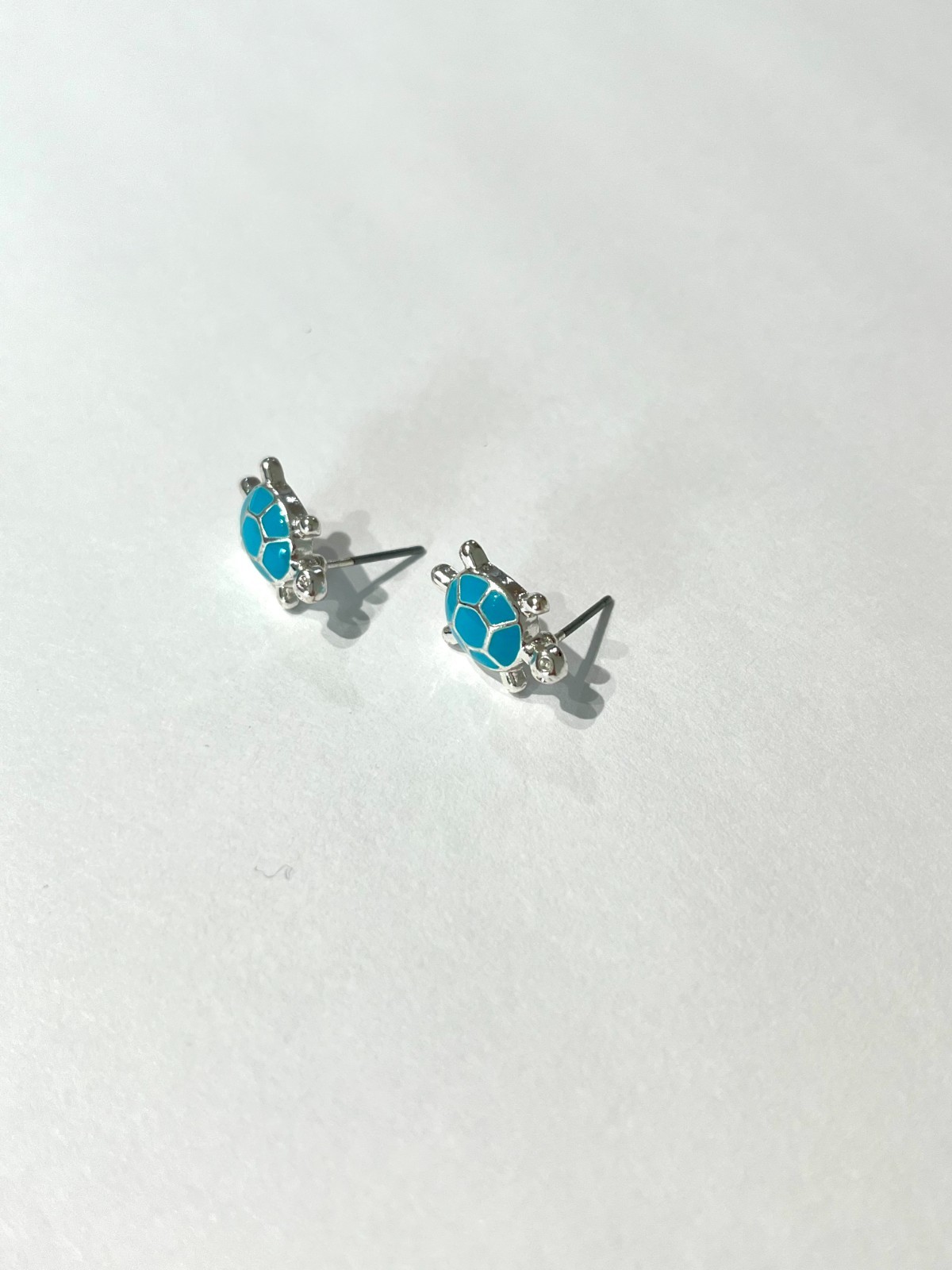Blue Turtle Silver Tone Stud Earrings Pair