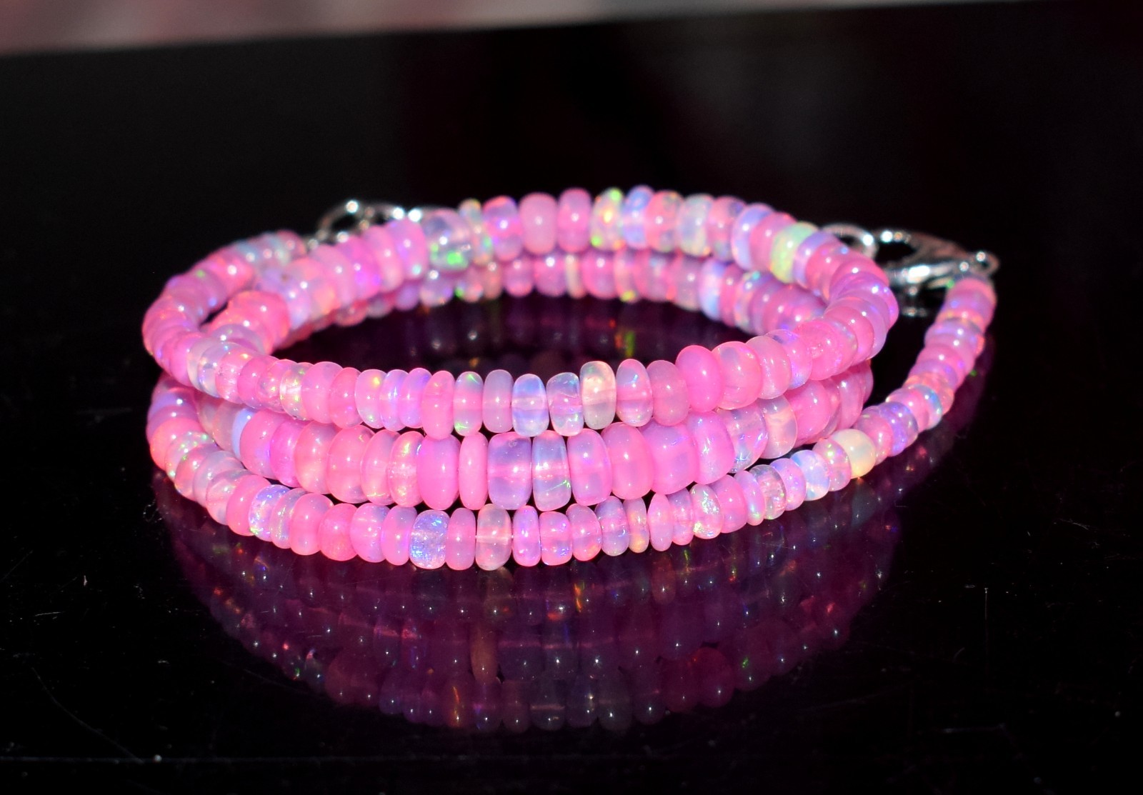 16″Natural Ethiopian Opal Wello Fire Opal Gemstone Bead Necklace