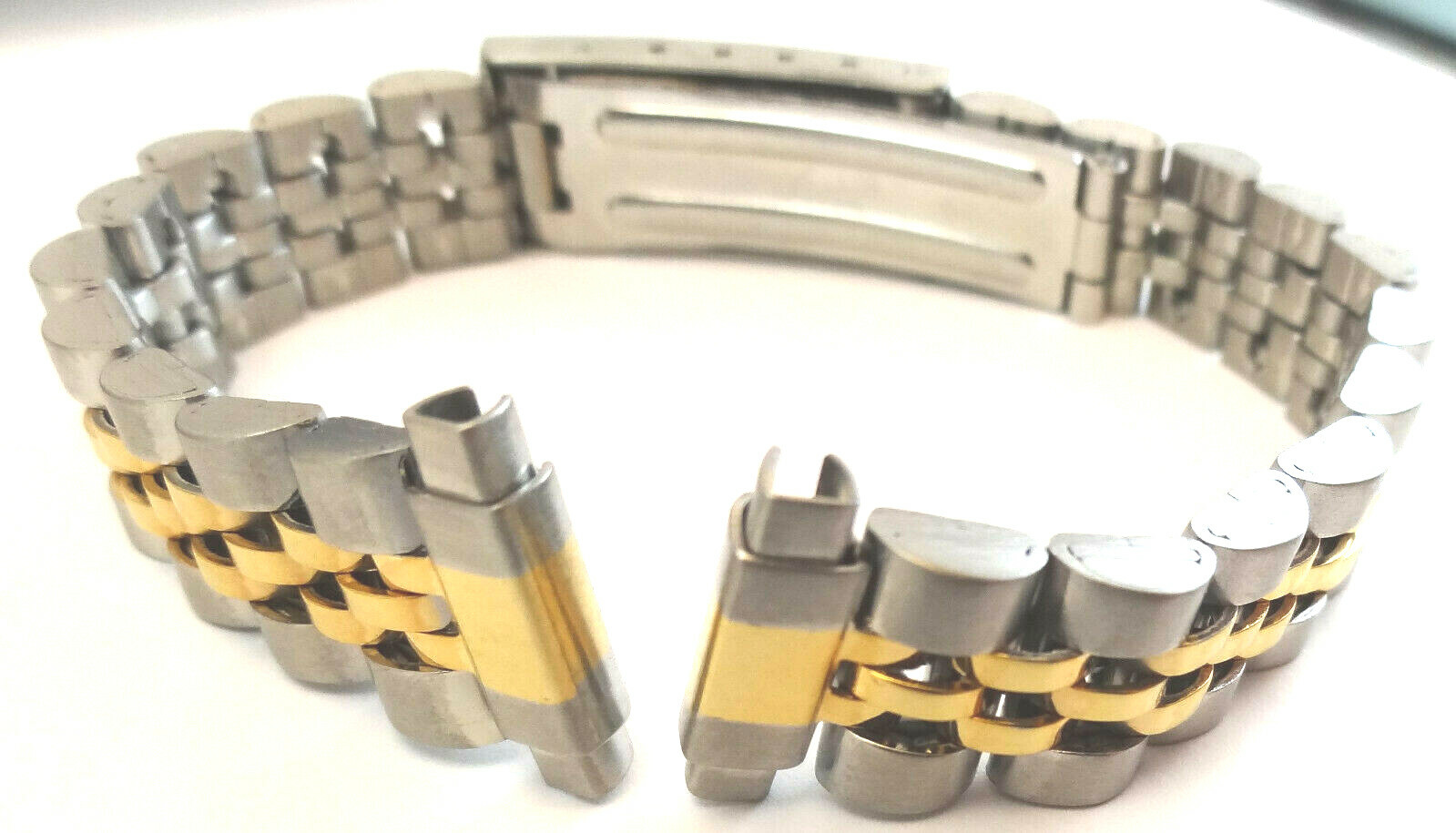 New Womens Speidel Stainless Steel 10-13mm 2 Tone Watch Band 6 1/4″ Long Trifold