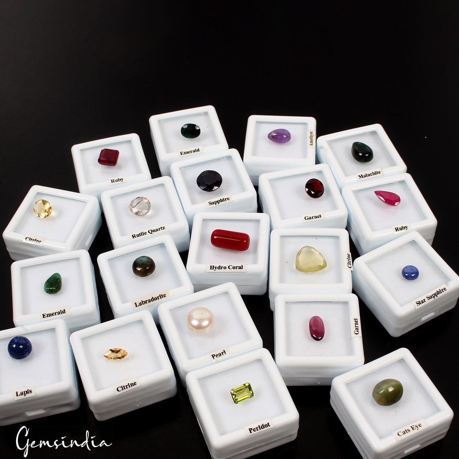 20 Pcs Estate Genuine Semi Precious Loose Multi Color Gems Collection+White Box