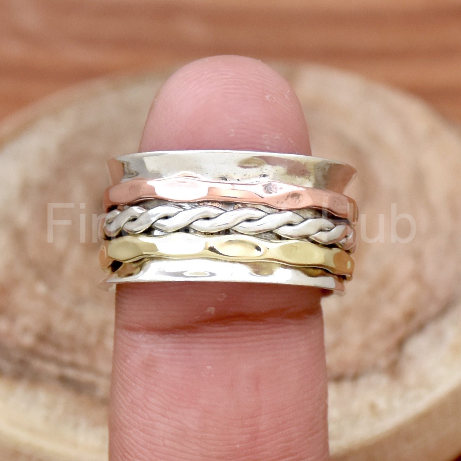 Spinner Ring Two Tone Multi Rope Band Ring, Handmade Meditation Ring, Women Ring
