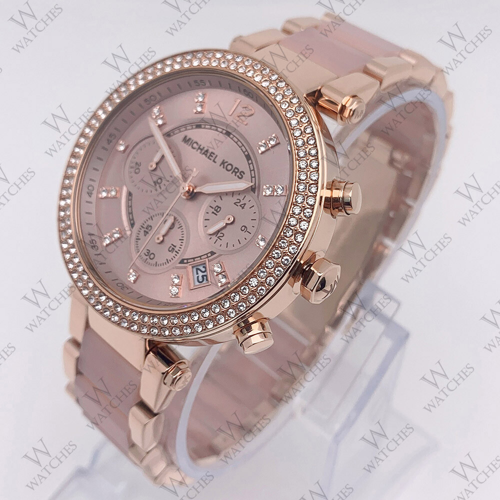 Michael Kors MK5896 Women’s Parker 39mm Case Rose Gold Blush Crystal Set Watch