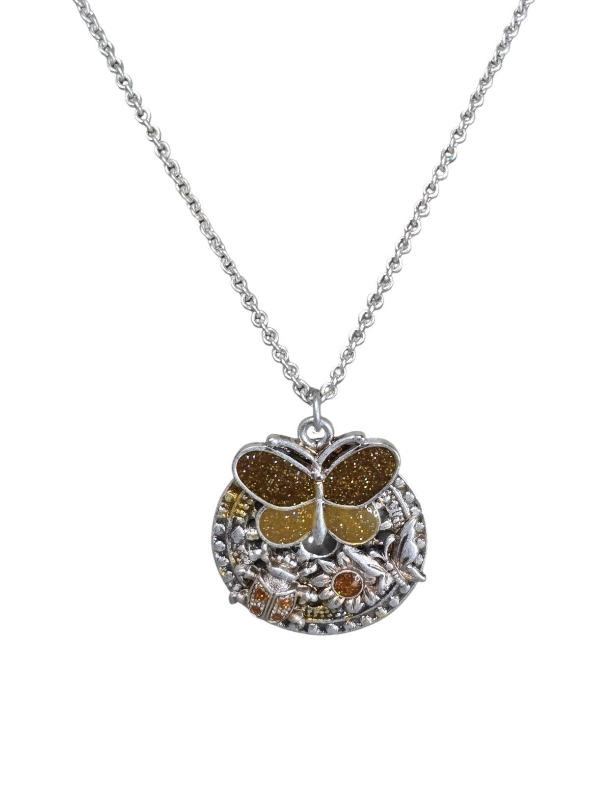 Stephan & Co Women’s Silver Plated Brown Enamel Butterfly Pendant Necklace NWT
