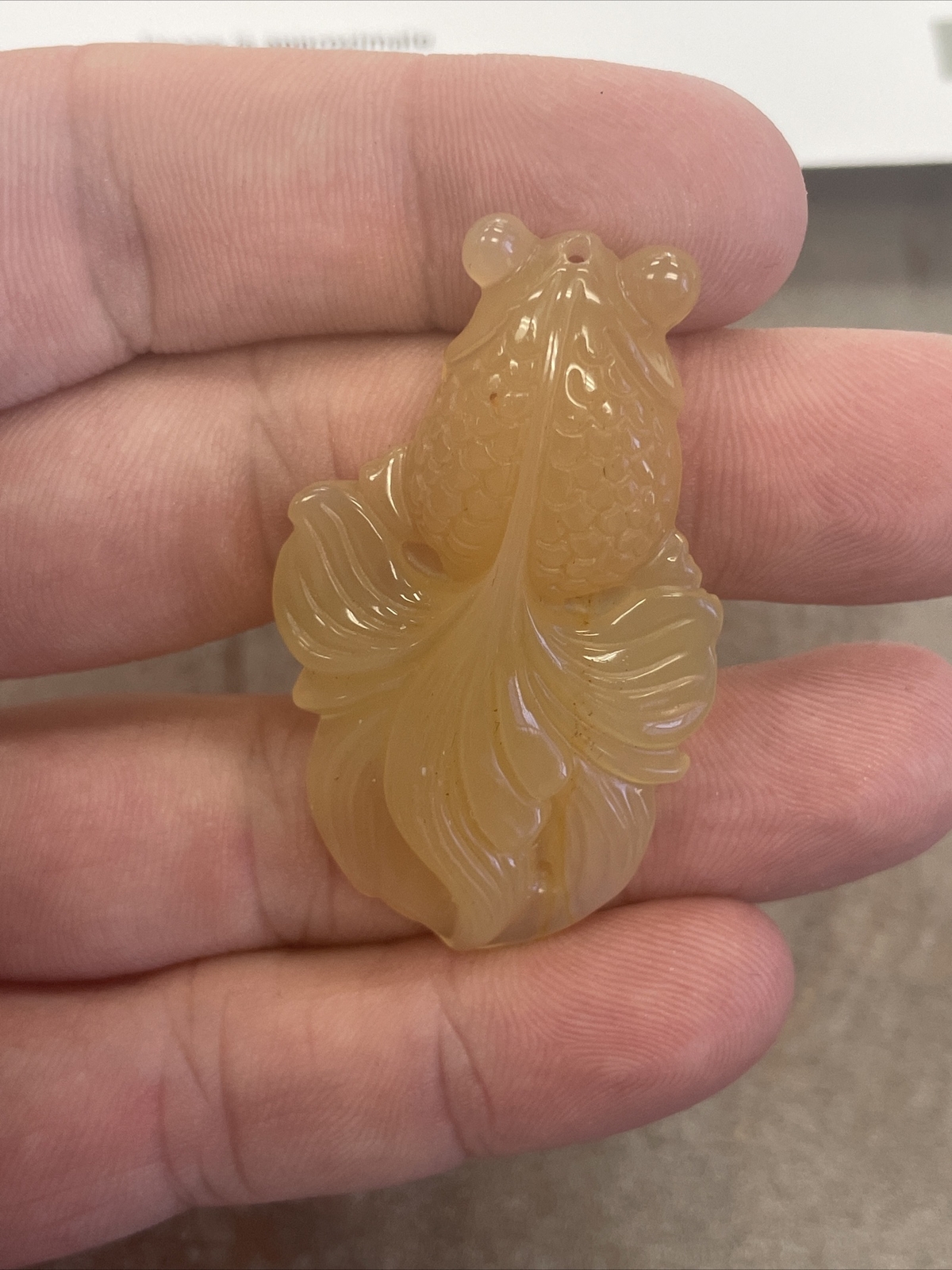 GIA Certified Pierced Carving Semi Transparent Orange Yellow Chalcedony Fish
