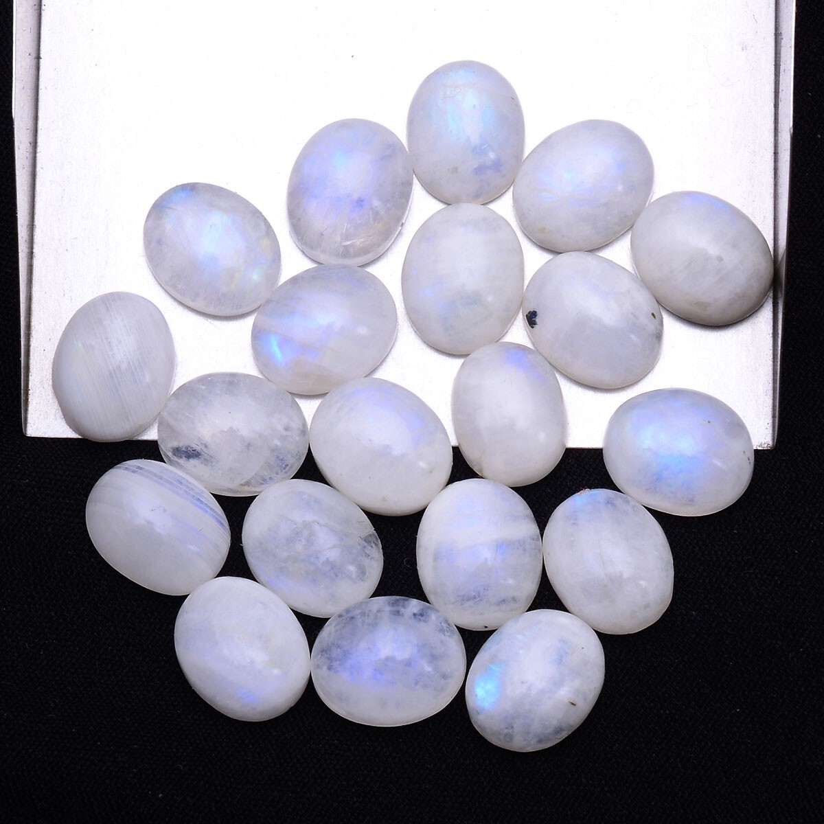 10 Pcs Natural Blue Shine Moonstone 11mm*9mm Oval Cabochon Untreated Gemstones