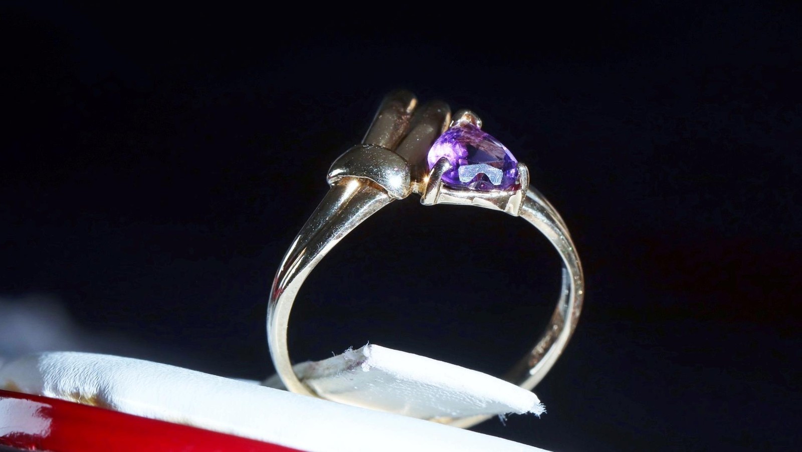 14k yellow gold ring 0.40ct amethyst heart solitaire size 5 vintage 1.95g N2695S