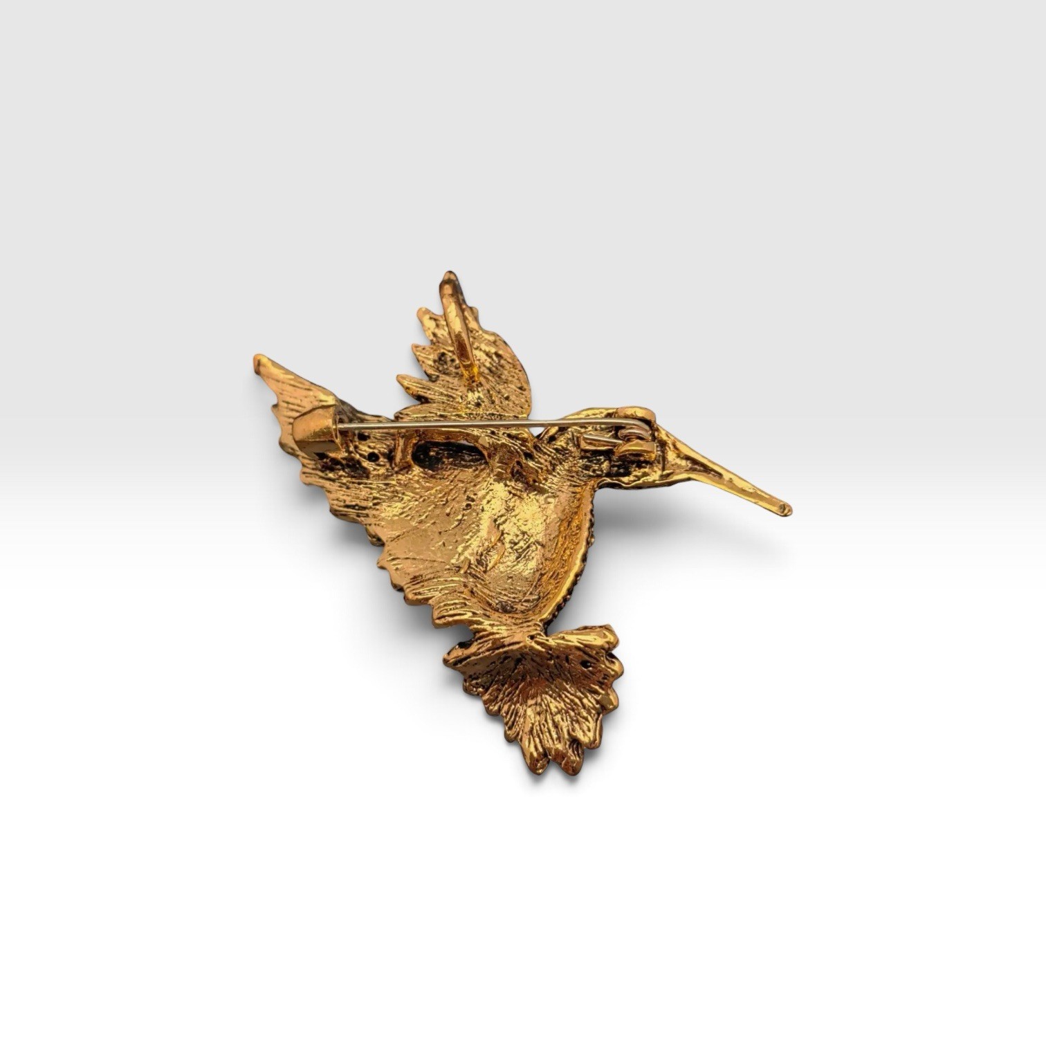 Hummingbird | Rhinestone Brooch | Gold Tone Metal |Purple, Green, AB Crystals