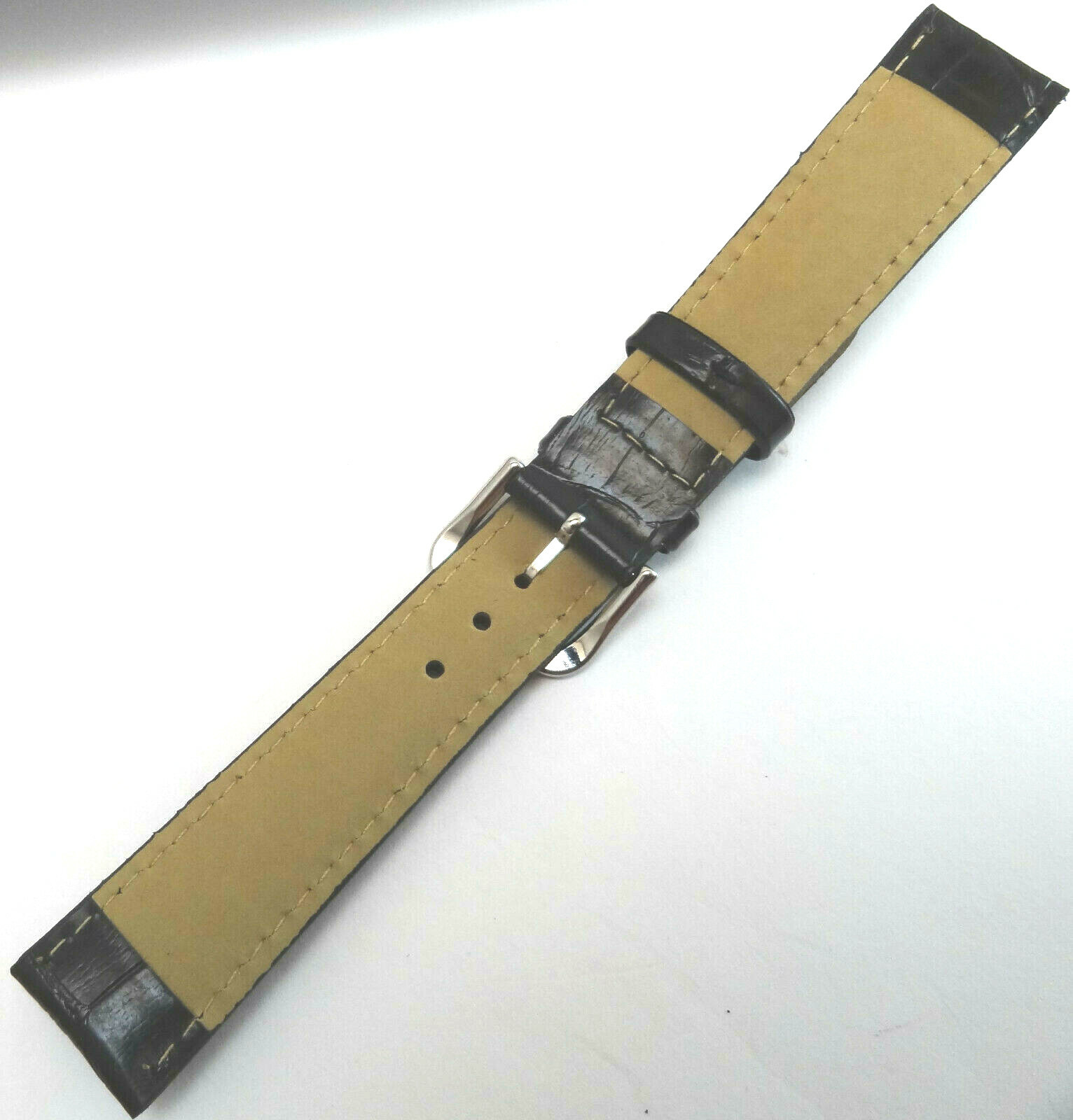 New Mens Glossy Black Simulated Embossed Bamboo Crocodile Grain 18mm Watch Band