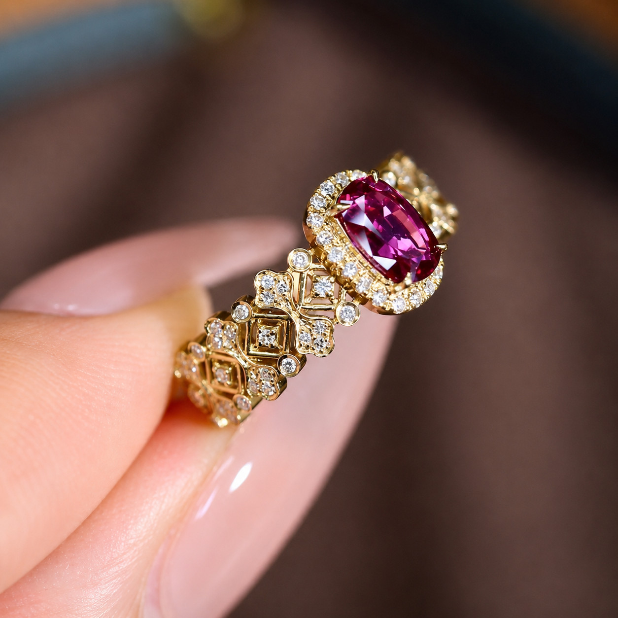 2.60 Ct Natural Ruby & Diamond Wedding Gift Ring 14K Yellow Gold 7 (Import Free)
