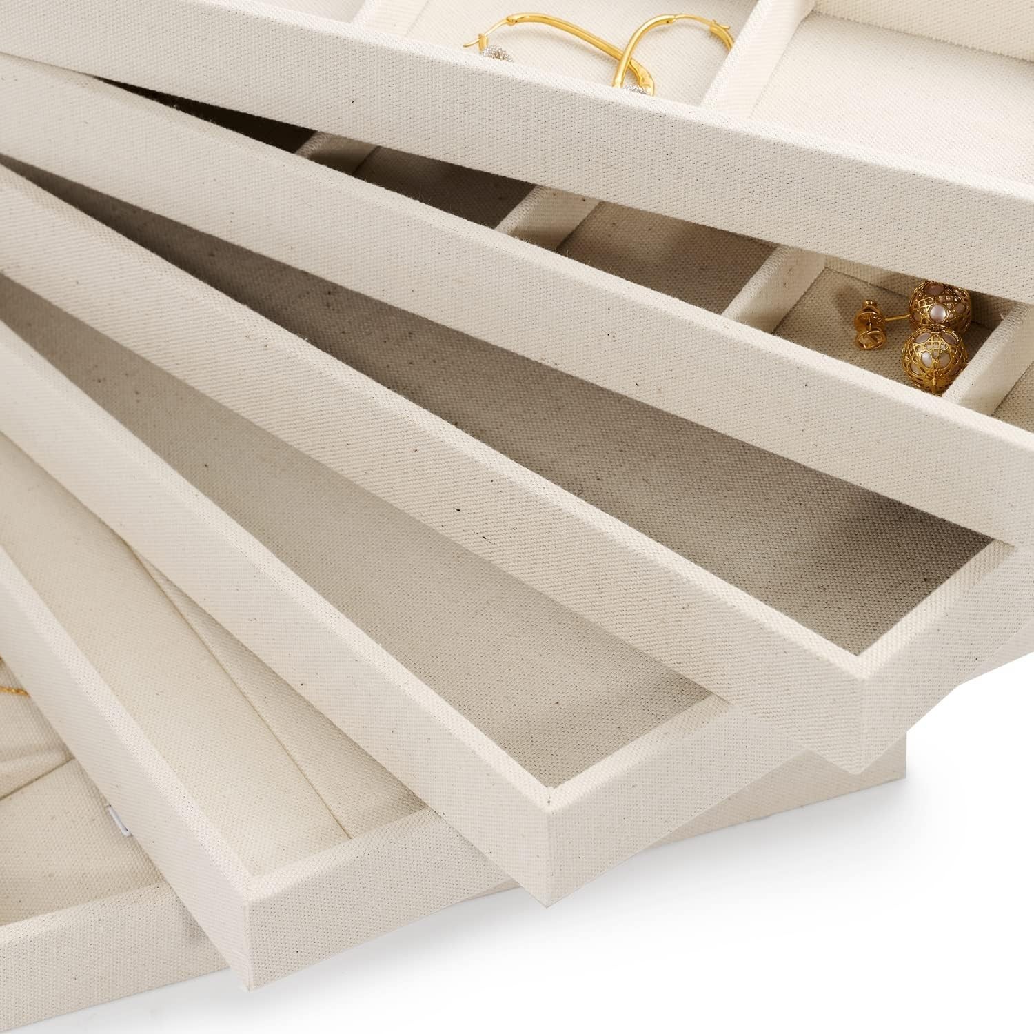 Elegant Linen Jewelry Tray – Stackable Jewelry Organizer for Dresser | 13.8″L