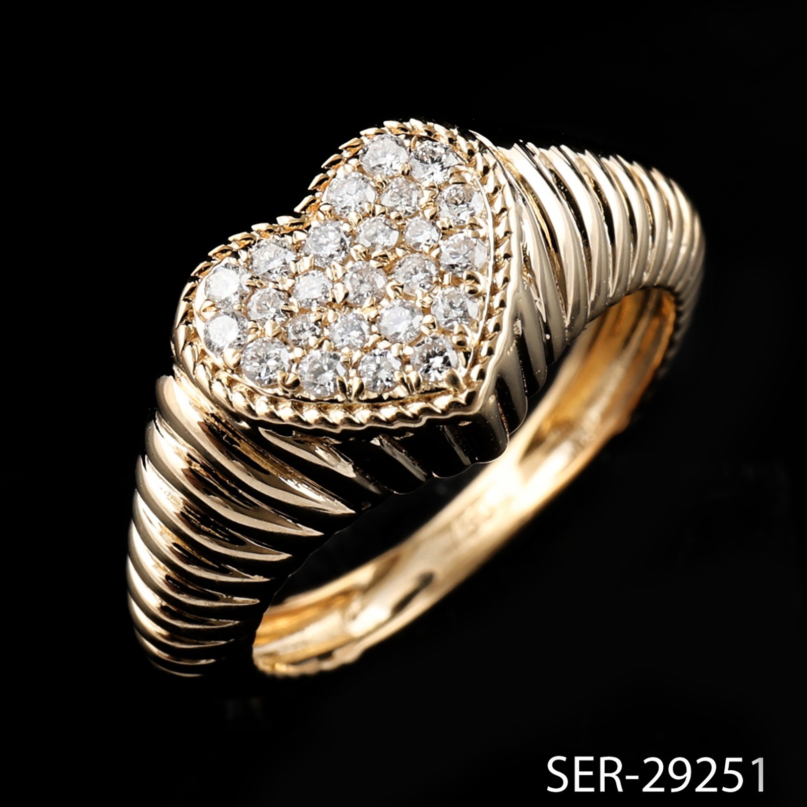 0.11 Ct Natural SI/H Round Pave Diamond Heart Ring Gift 18k Yellow Solid Gold