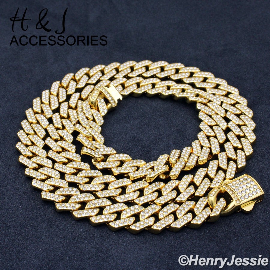16″-40″MEN Stainless Steel Full ICY CZ 10mm Gold Plated Miami Cuban Necklace*171