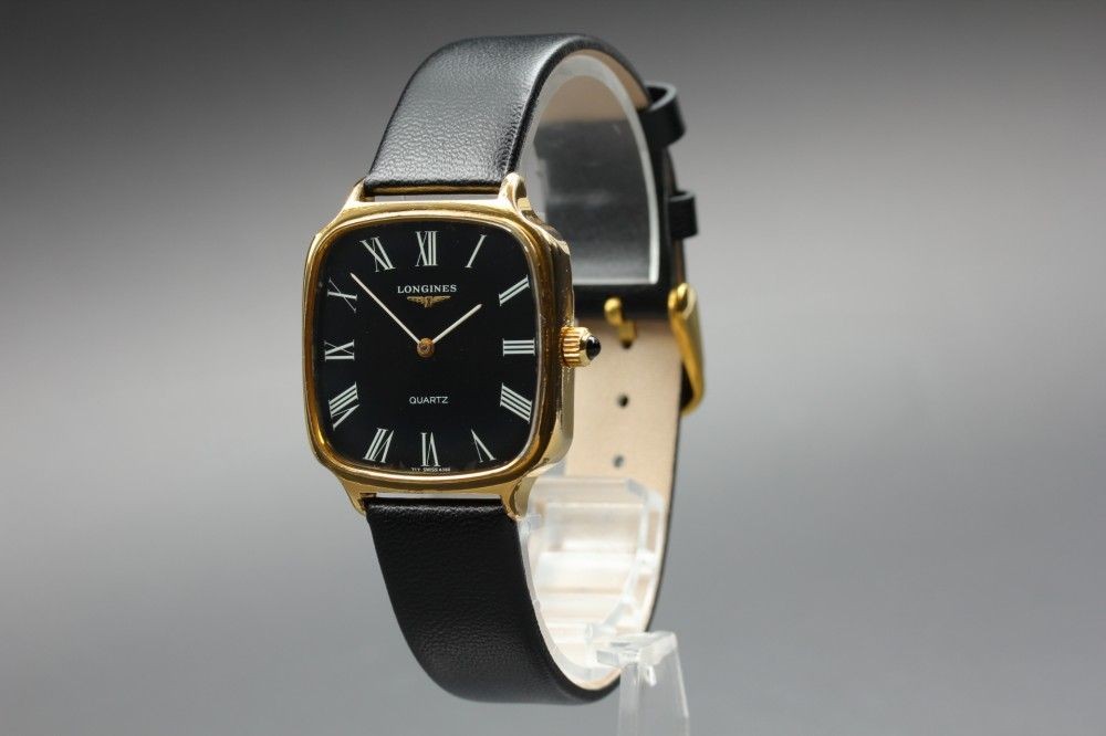 Working LONGINES 717 4352 Roman black square quartz men’s 17418