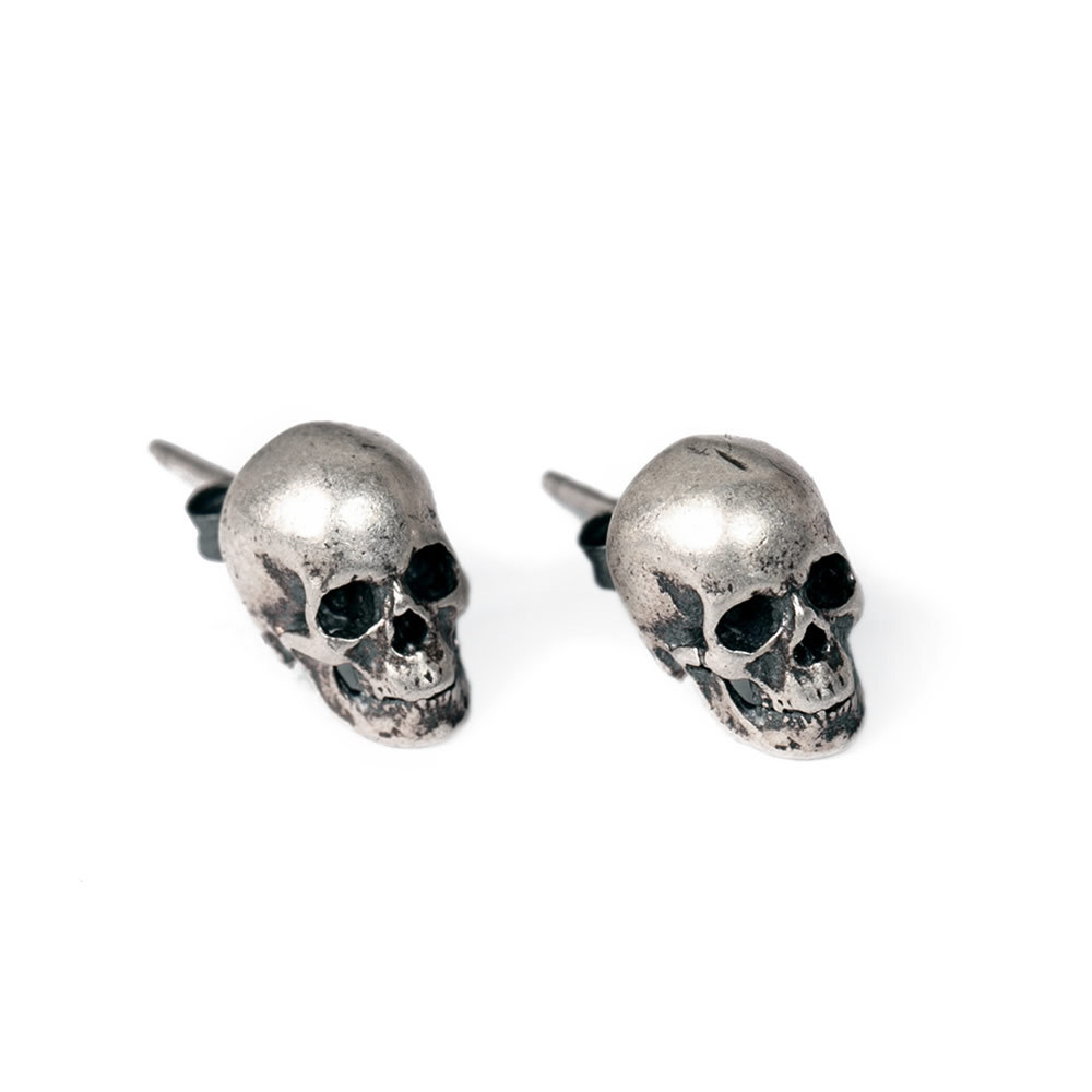 Gothic S925 Sterling Silver Skull Tiny Small Stud Post Earrings Lightweight Cute