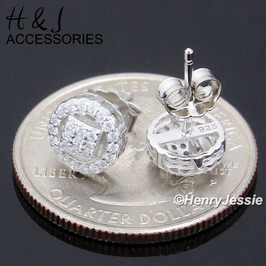 MEN WOMEN 925 STERLING SILVER 7MM ICY CZ 3D ROUND PUSH BACK STUD EARRING*AE232