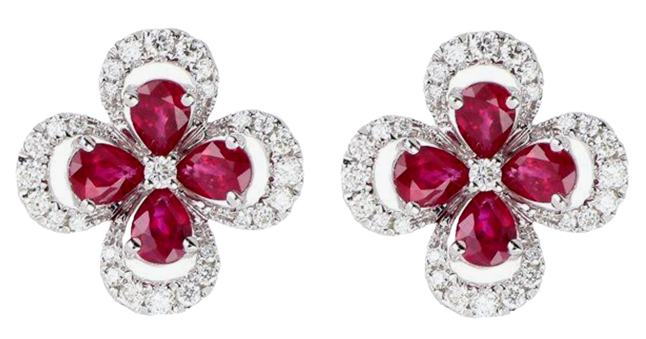 1.18ct Natural Diamond 14k BIS Hallmarked White Gold Ruby Wedding Stud Earrings