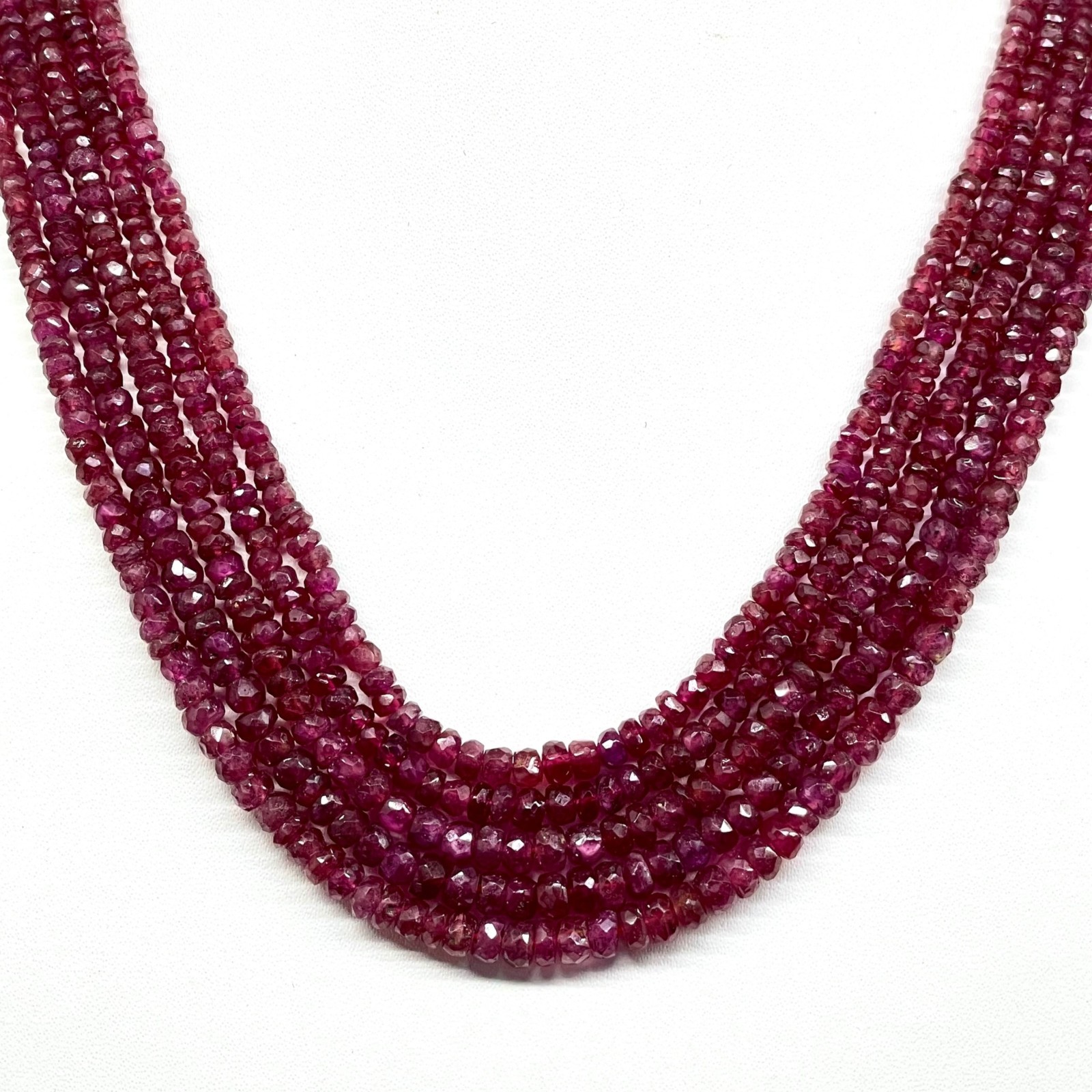 18″ Natural Ruby Necklace 2.5-5mm Sparkling Red Faceted Beads 925 Silver Clasp