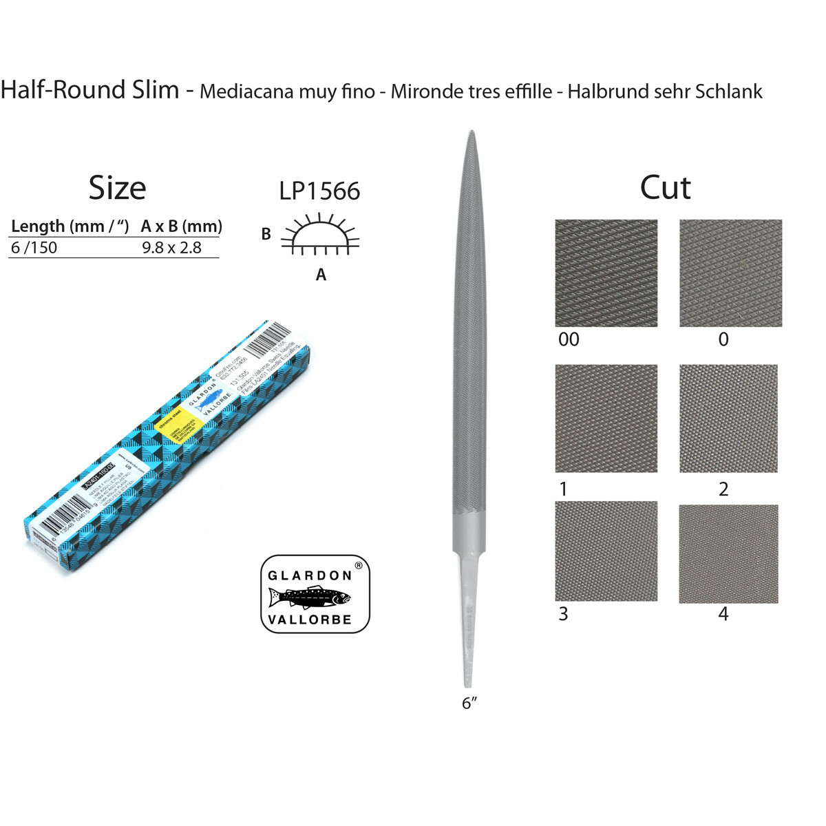 GLARDON-VALLORBE HALF-ROUND SLIM PRECISION HAND FILE – LP1566