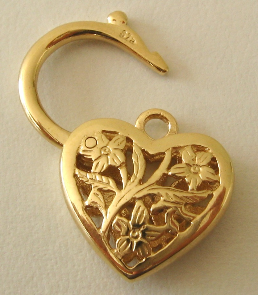 GENUINE SOLID 9K 9ct YELLOW GOLD FILIGREE HEART PADLOCK CLASP