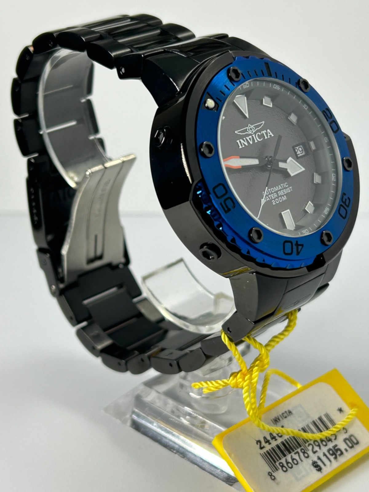 Invicta Pro Diver 24466 Automatic 49MM Black W/Grey Dial Black/Blue Bezel New