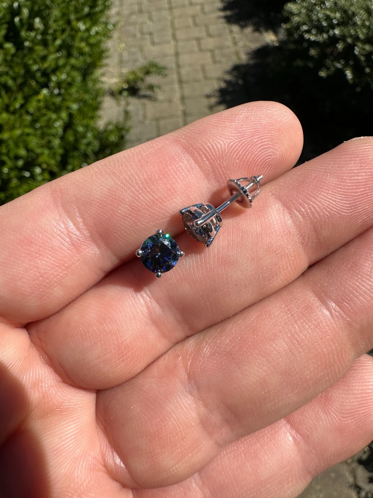 Real Dark Navy Blue Moissanite Screwback Stud Earrings 925 Silver 3-8mm Iced