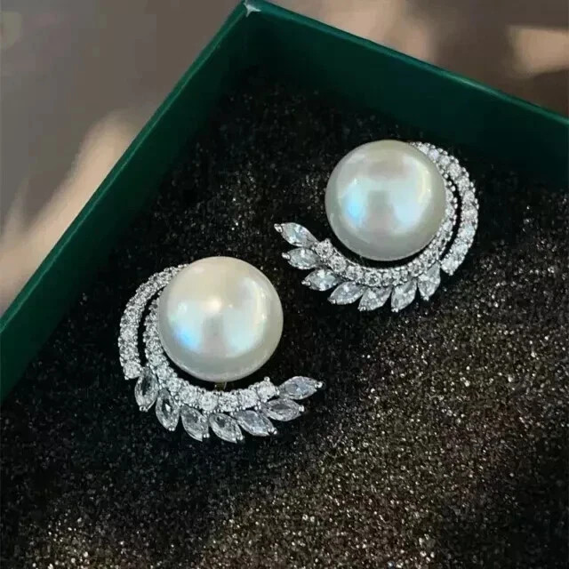 Nature Pearl 3.50Ct Round Cut Charm Women’s Stud Earrings 14K White Gold Plated