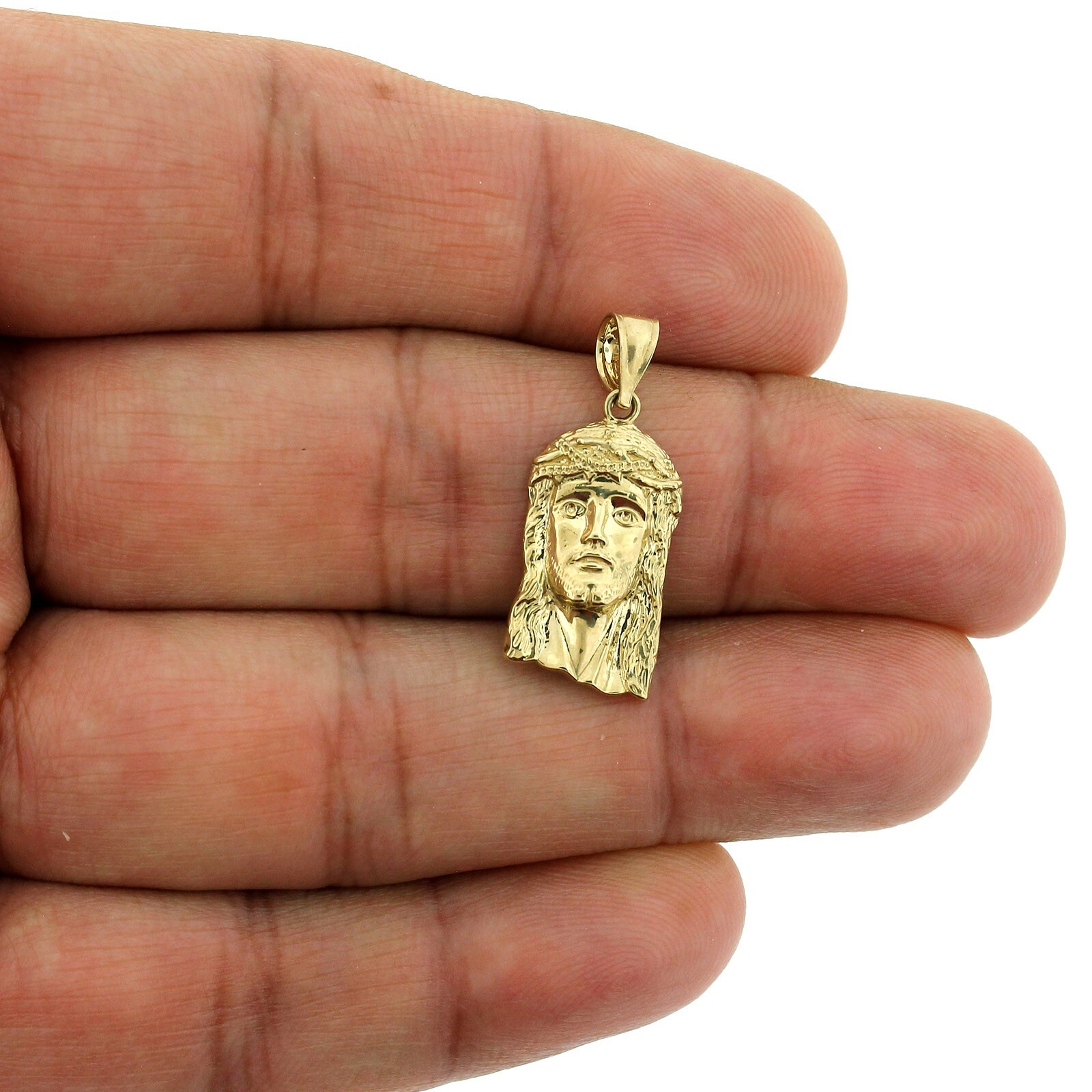 Mens Real 10K Yellow Gold Diamond Cut Jesus Head Face Pendant, 10KT Gold Charm