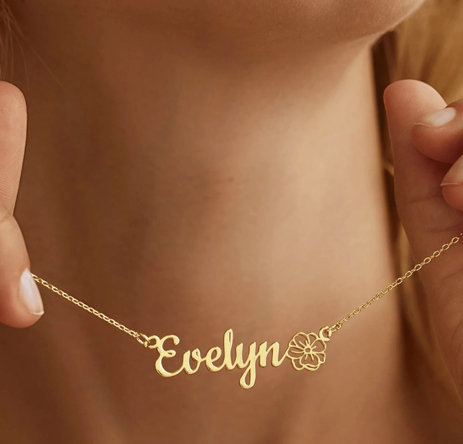 Custom Name Birth Flower Necklace Personalized 18K Gold Plated Gift for Women