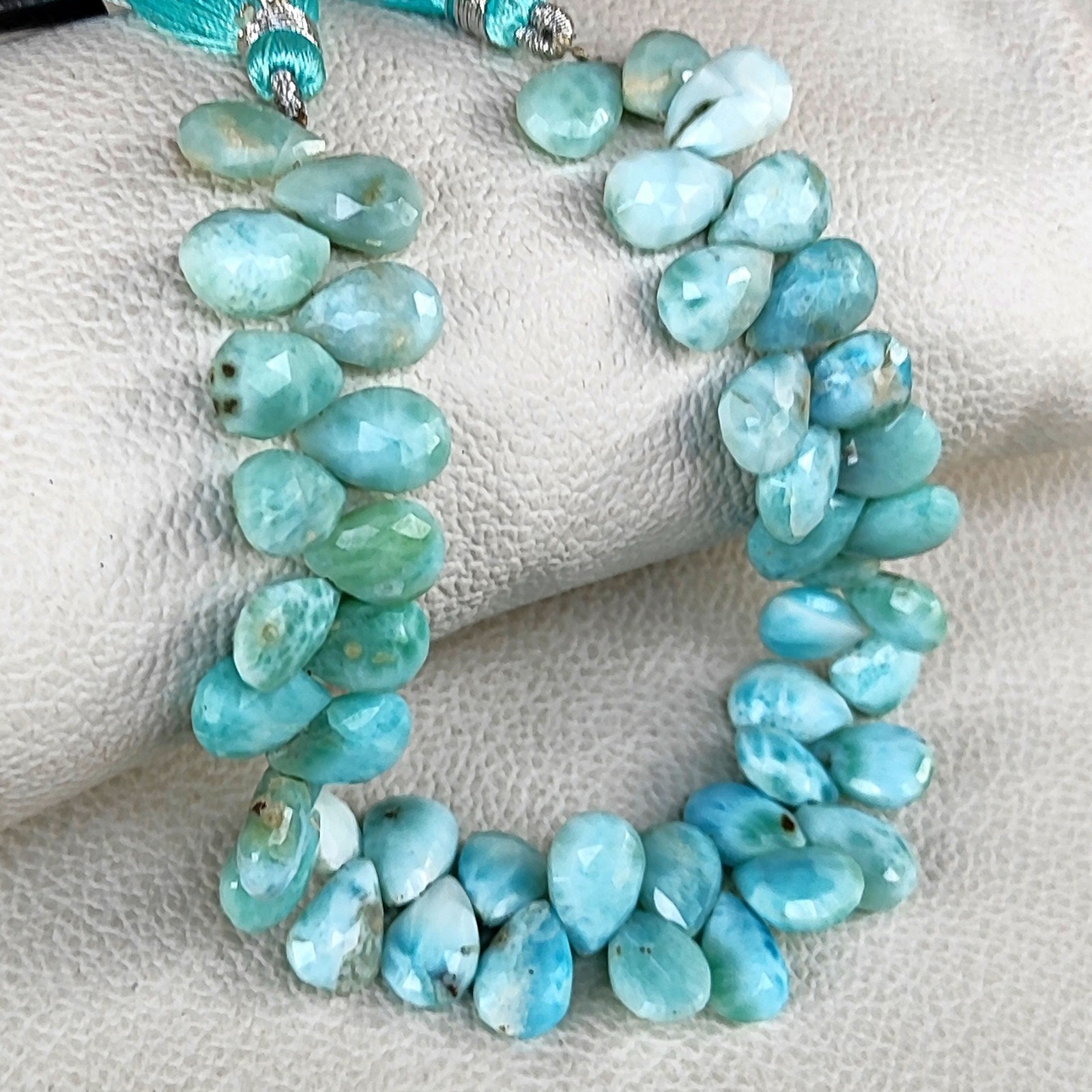 Natural Larimar Dominican Republic 12x8mm Pear Shape Beads 8″ Strand