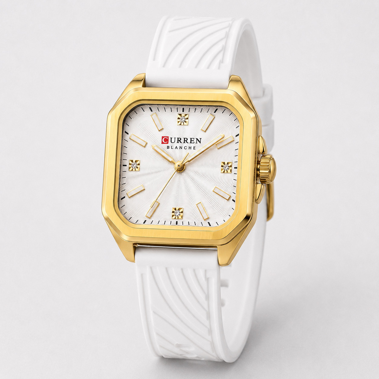 CURREN Womens White Leather Watch Gold Square Case Quartz 3ATM 30mm