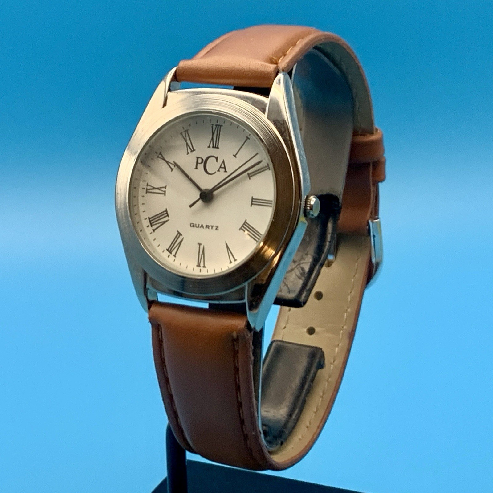 PCA Women’s Swiss Parts Quartz Wristwatch Faux Leather Strap Working New Battery