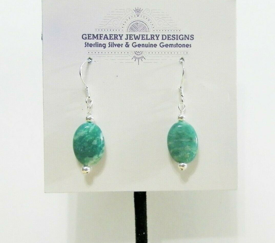 Sterling Silver Natural RUSSIAN AMAZONITE Dangle Earrings #5759…Handmade USA