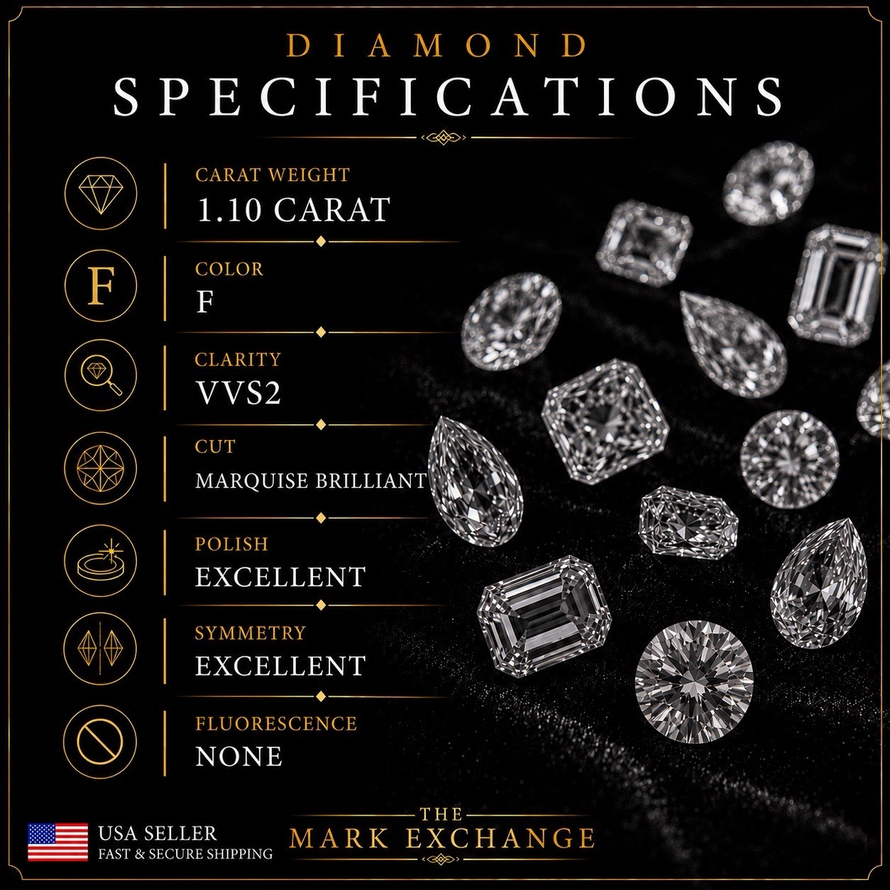 1.10 CT Marquise E VVS2 IGI Certified Loose Diamond Lab Grown CVD
