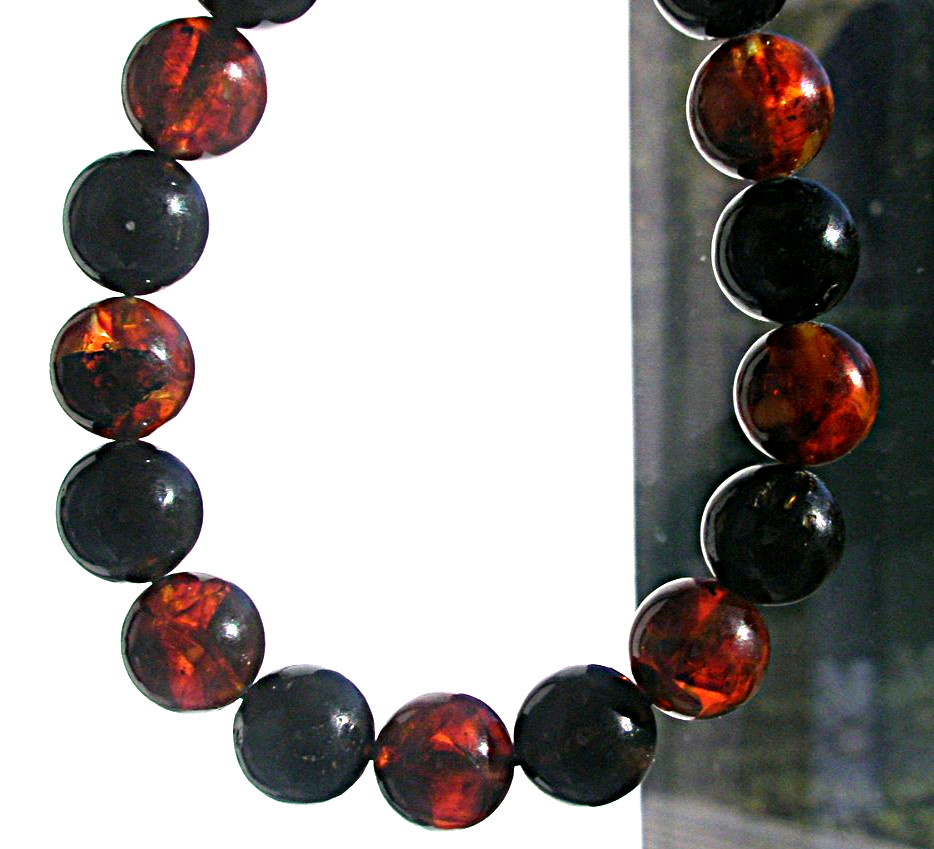 Real Baltic Amber Boho Round Beads 9 mm, Bracelet 16 cm 6.3”, Red Cherry, Black