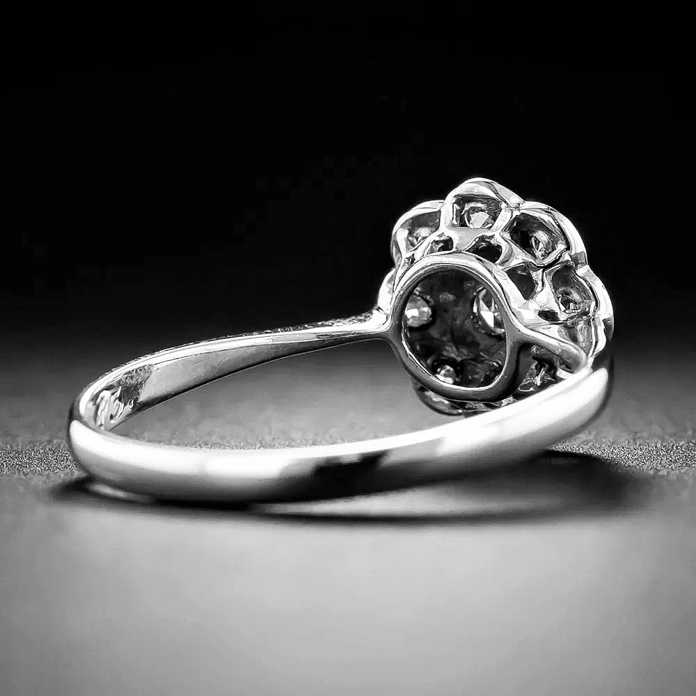 0.36Ct White Round Cut Bezel Set Flower Style Engagement Wedding Ring 925 Silver