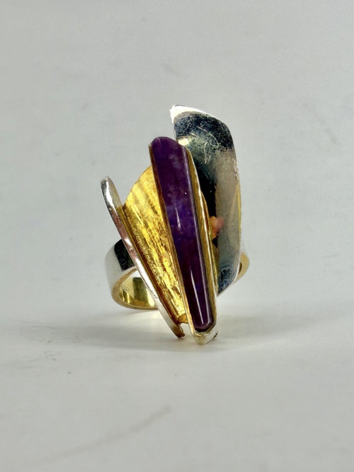 Architectural Sterling Silver Vermeil Sugilite Ring Sz 7.5