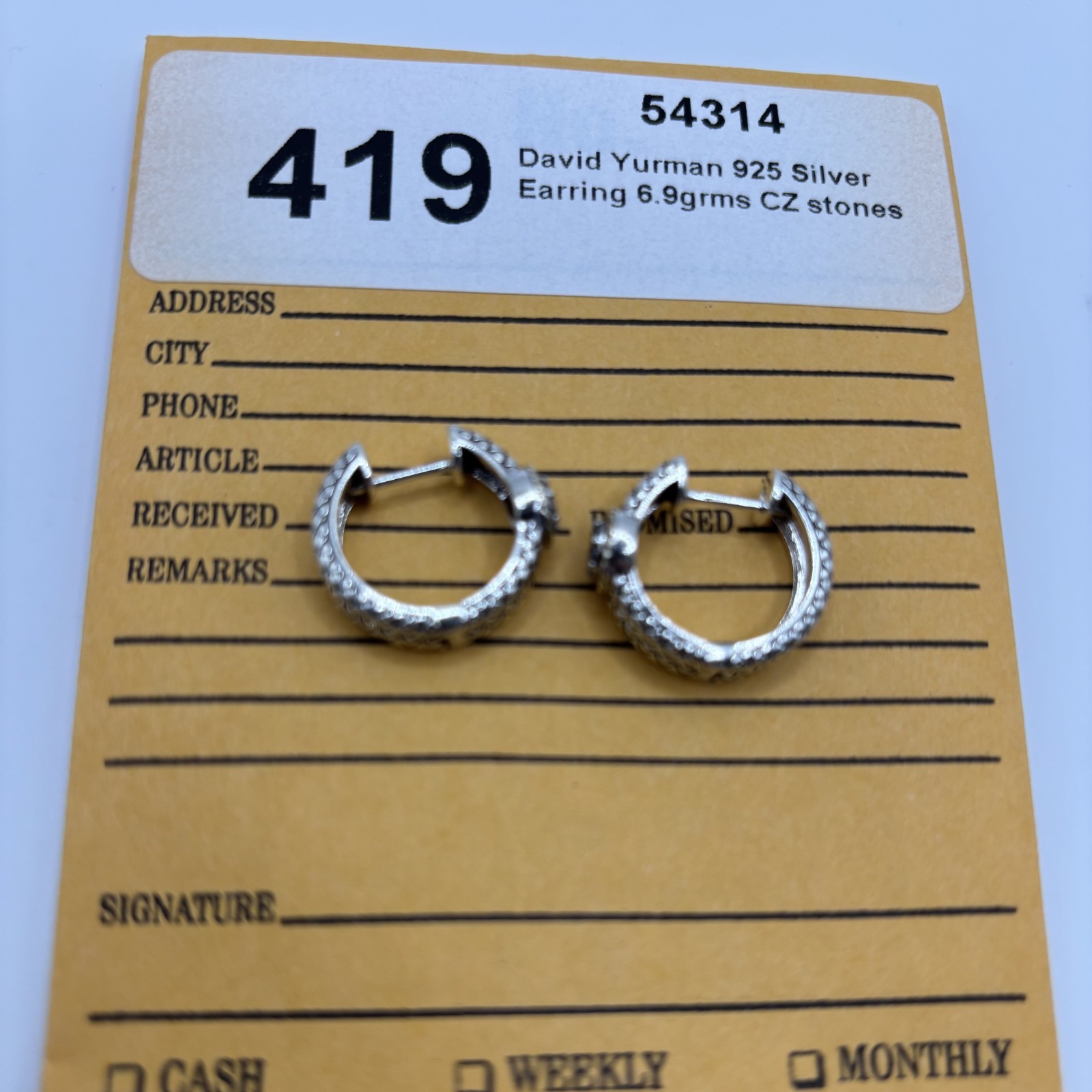 David Yurman Hoop Earings, 925 Sterling Silver, 6.9grms, CZ Stones