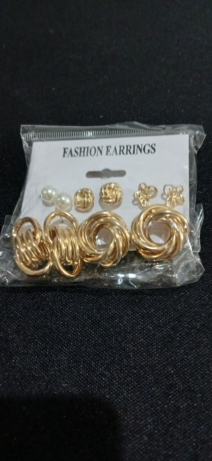 Gold Tone Knot Hoop Earrings & White Round Imitation Pearl Stud Set